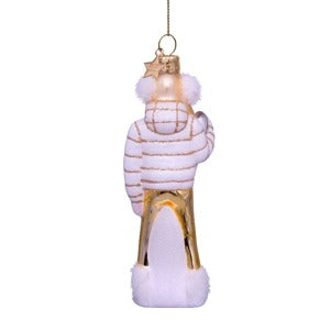Glass White Ski Lady Ornament