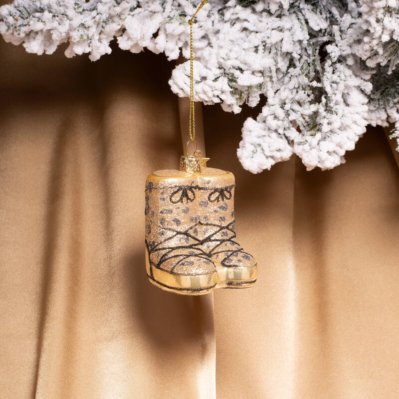 Glass Champagne Panther Snow Boots Ornament