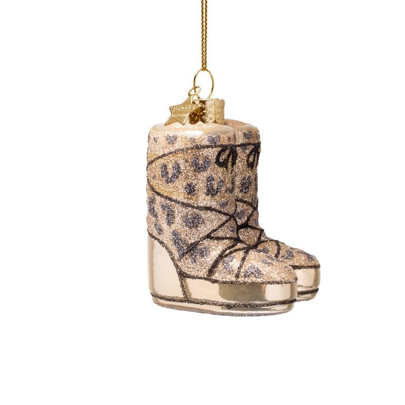 Glass Champagne Panther Snow Boots Ornament