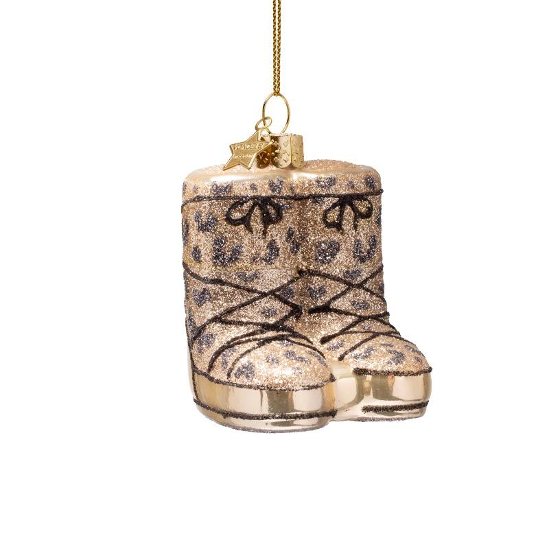 Glass Champagne Panther Snow Boots Ornament