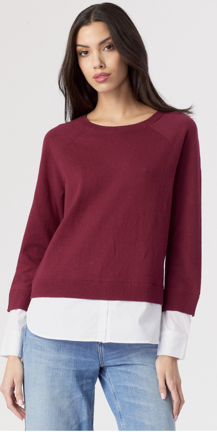 Crew Neck Two-Fer in Bordeaux