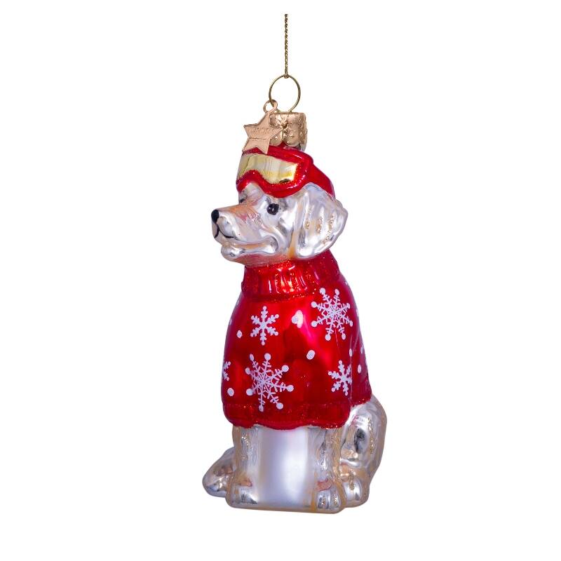 Glass Blond Golden Retriever w/ Red Ski Jacket Ornament