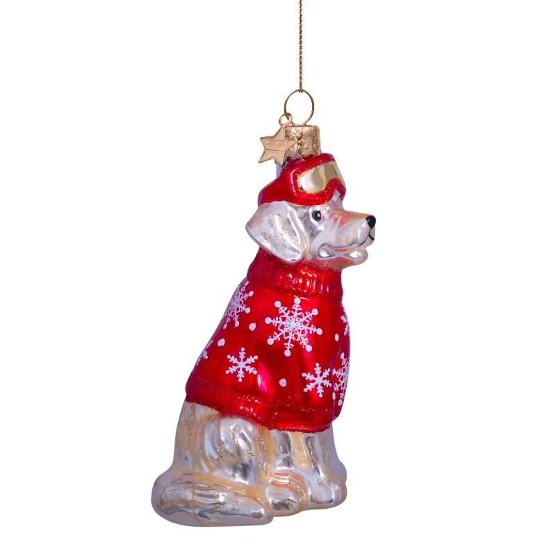 Glass Blond Golden Retriever w/ Red Ski Jacket Ornament
