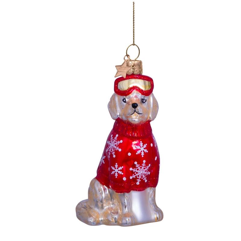 Glass Blond Golden Retriever w/ Red Ski Jacket Ornament