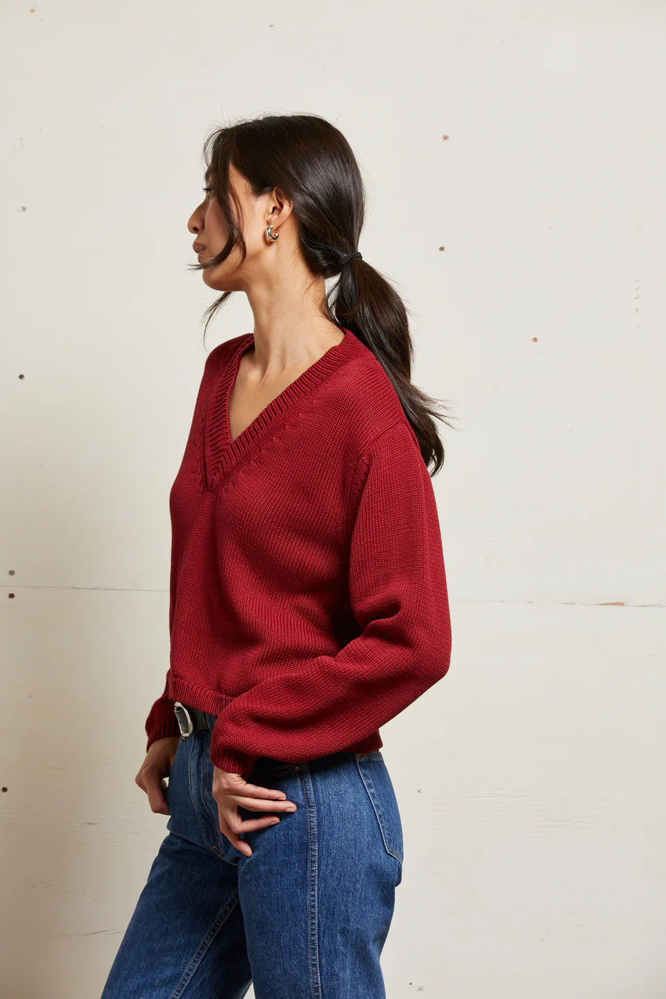 Addie Oversized V-Neck Sweater in Maple