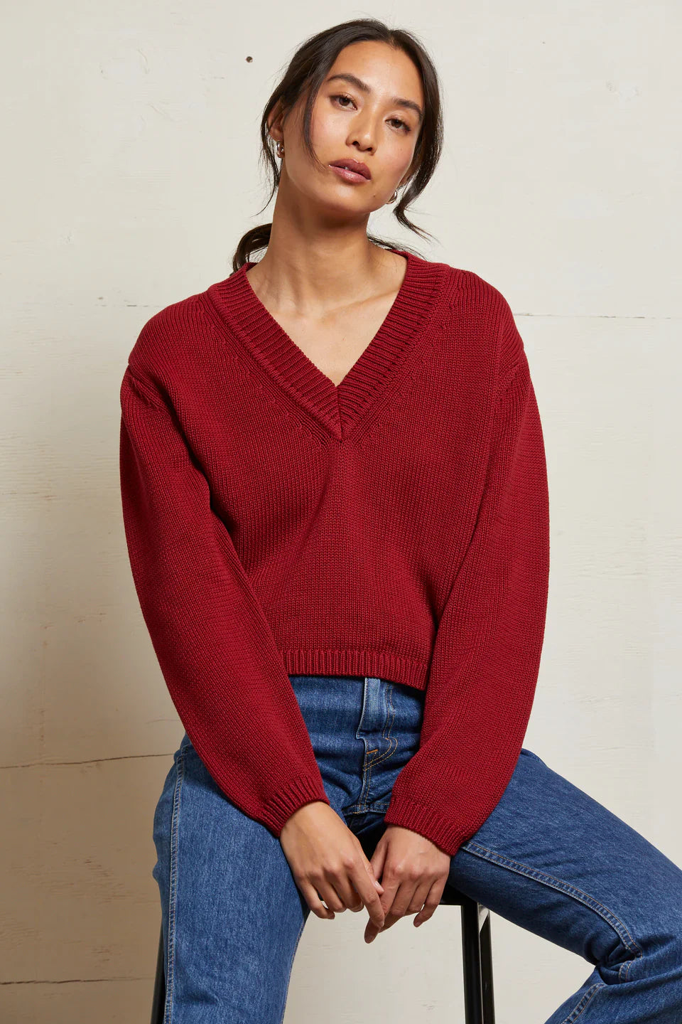 Addie Oversized V-Neck Sweater in Maple