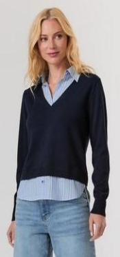 Long Sleeve Two-Fer in Navy