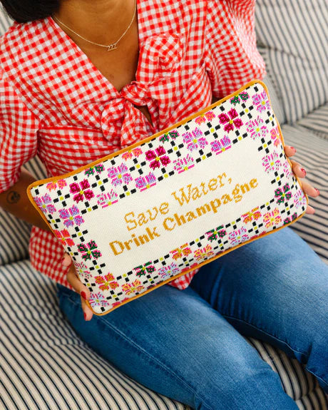 Drink Champagne Needlepoint Pillow