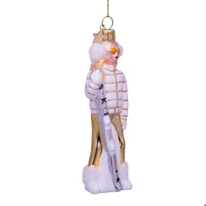 Glass White Ski Lady Ornament
