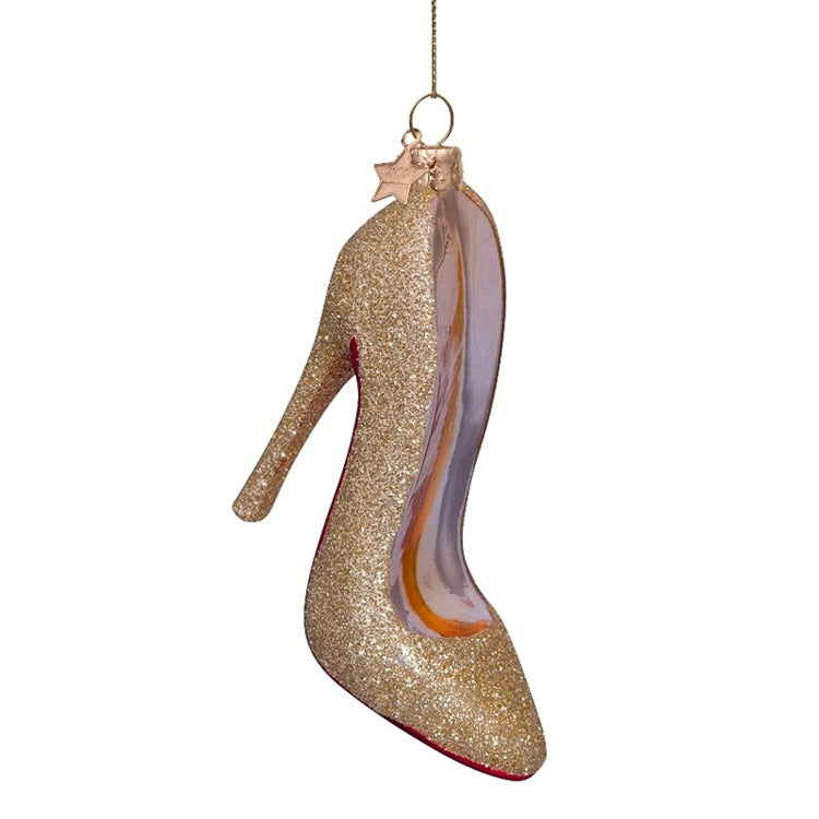 Glass Gold Glitter High Heel Shoe Ornament
