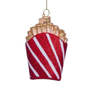 Glass Red/White Glitter French Fries Ornament