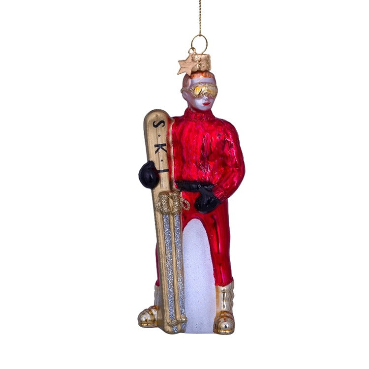 Glass Red Ski Boy Ornament