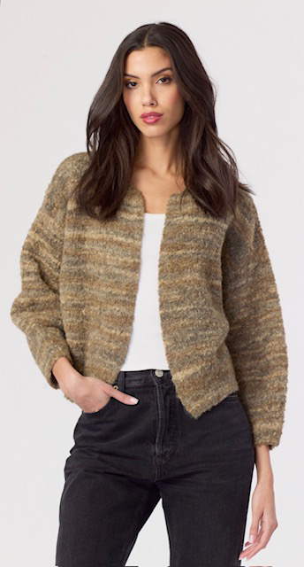 Novelty Open Front Cardie in Moss