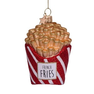 Glass Red/White Glitter French Fries Ornament