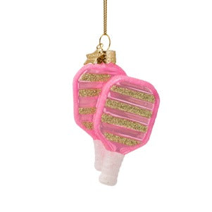 Glass Pink/Green Pickleball Ornament