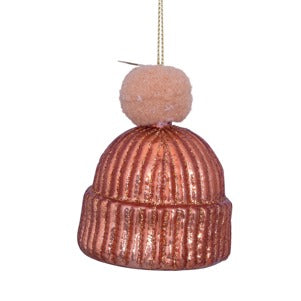 Glass Powder Brown Opal Hat w/ Pom Ornament
