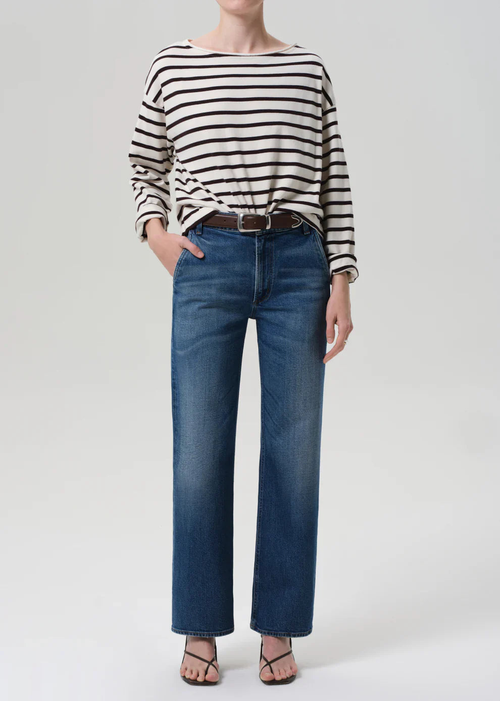 Boat Neck Long Sleeve in Chocolate Stripe