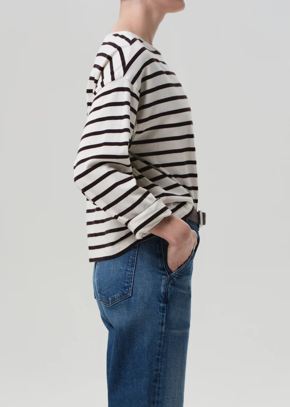 Boat Neck Long Sleeve in Chocolate Stripe