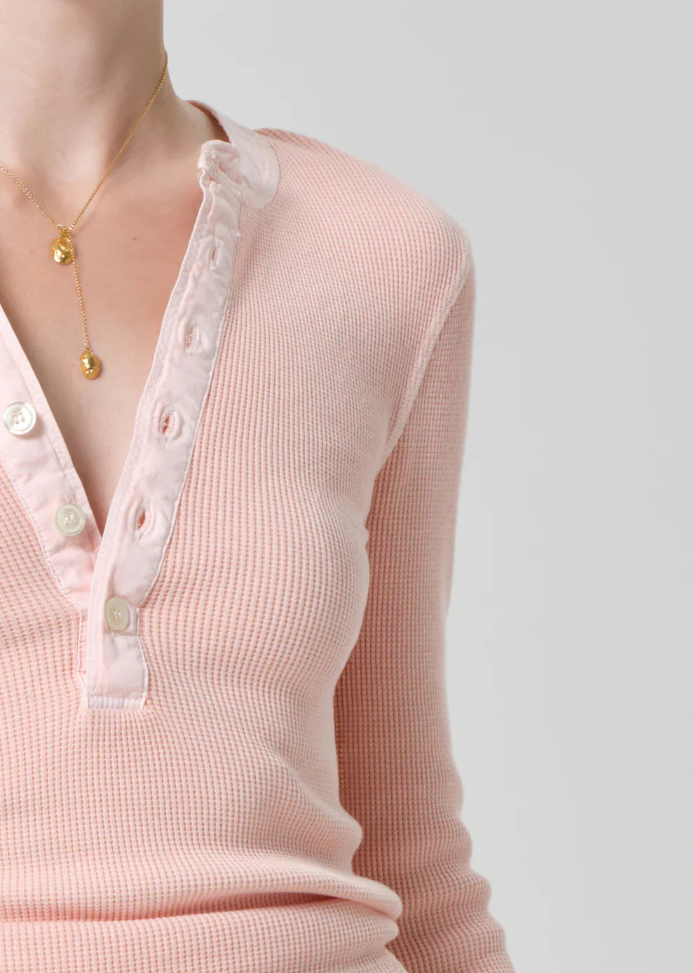 Drea Waffle Henley in Melon Creme