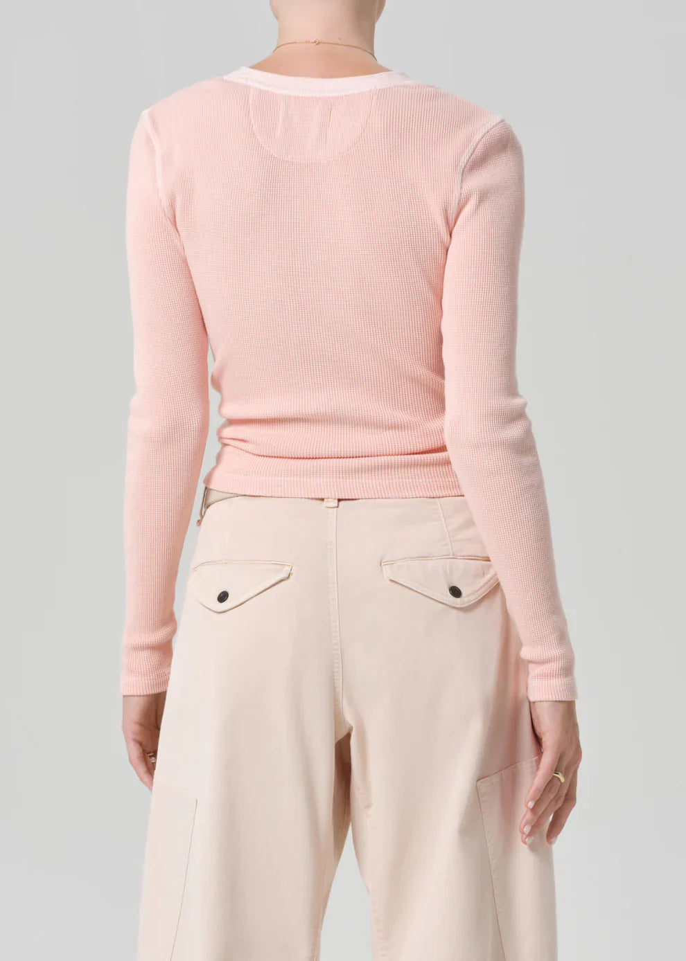 Drea Waffle Henley in Melon Creme