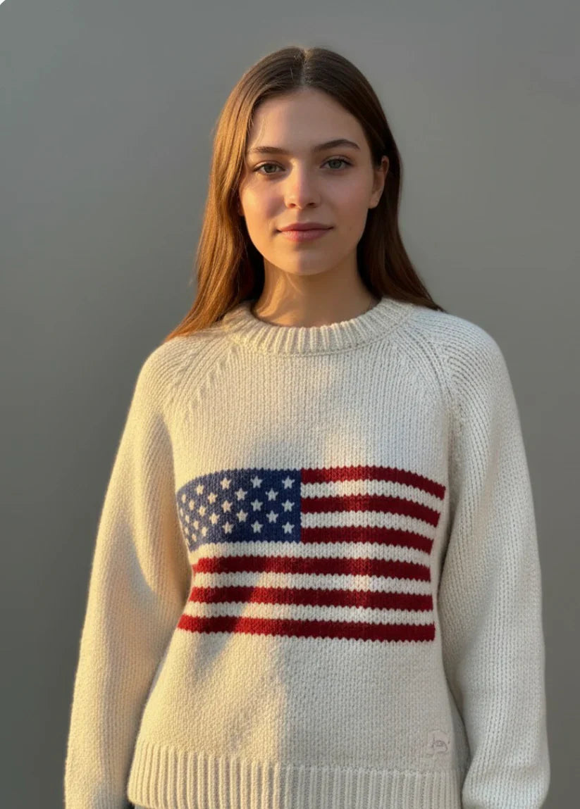 Vintage Inspired American Flag Sweater in Ivory