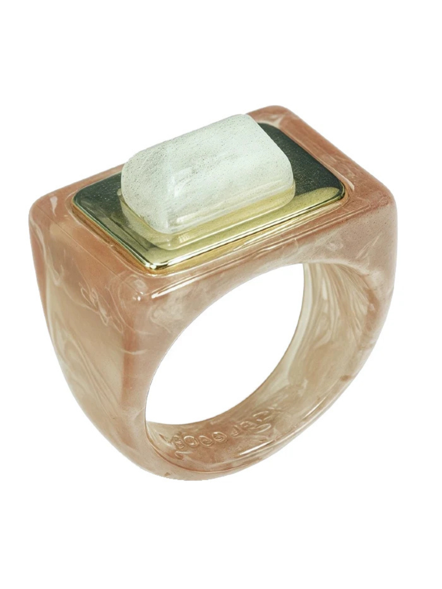 Fuchsia Resin Moonstone Ring