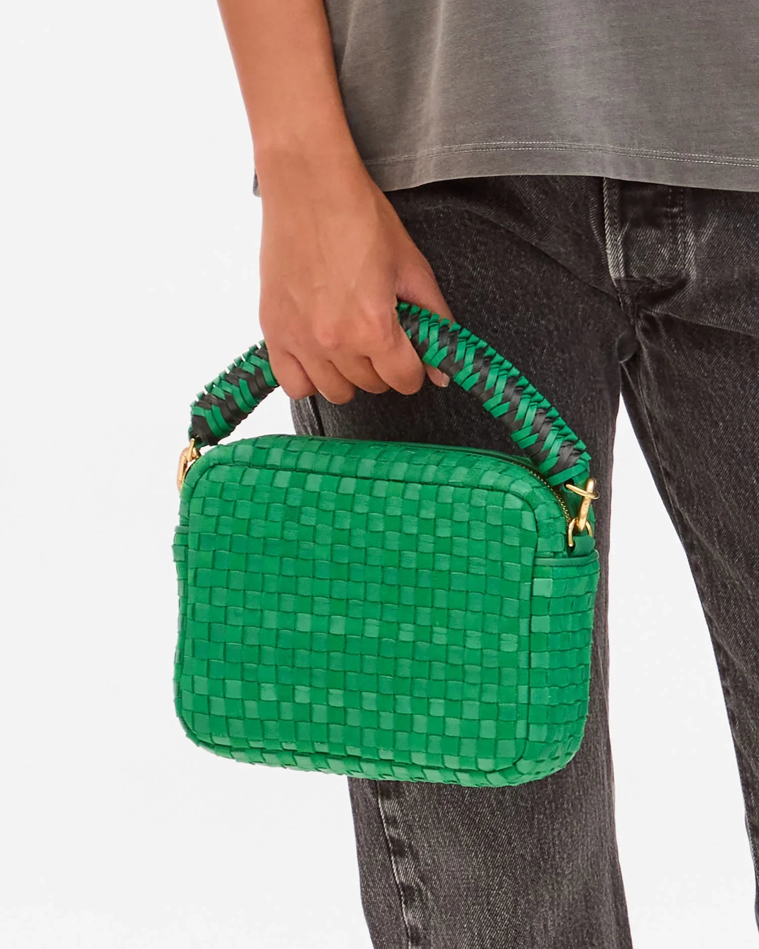 Braided Top Handle in Green Apple/Black