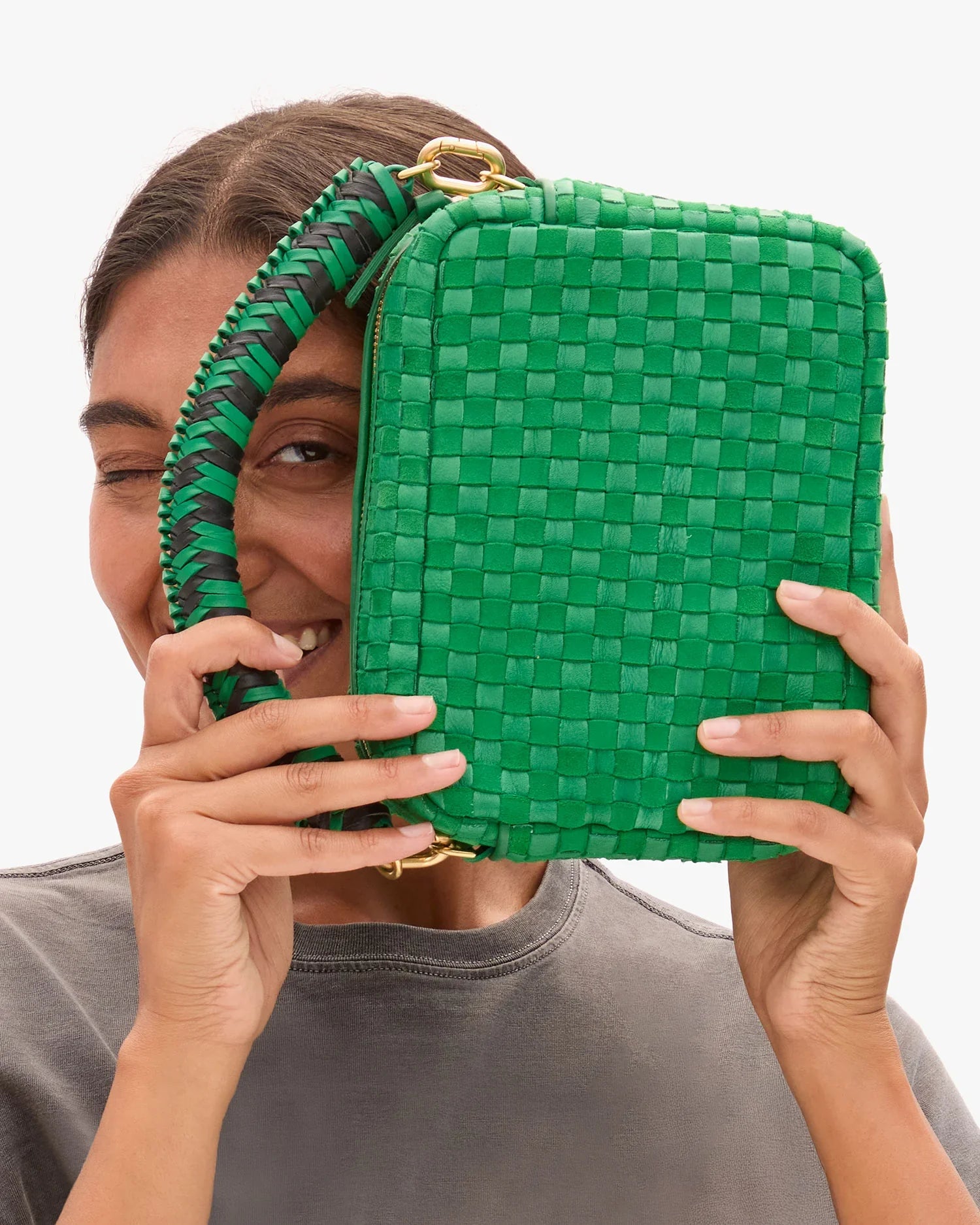 Braided Top Handle in Green Apple/Black