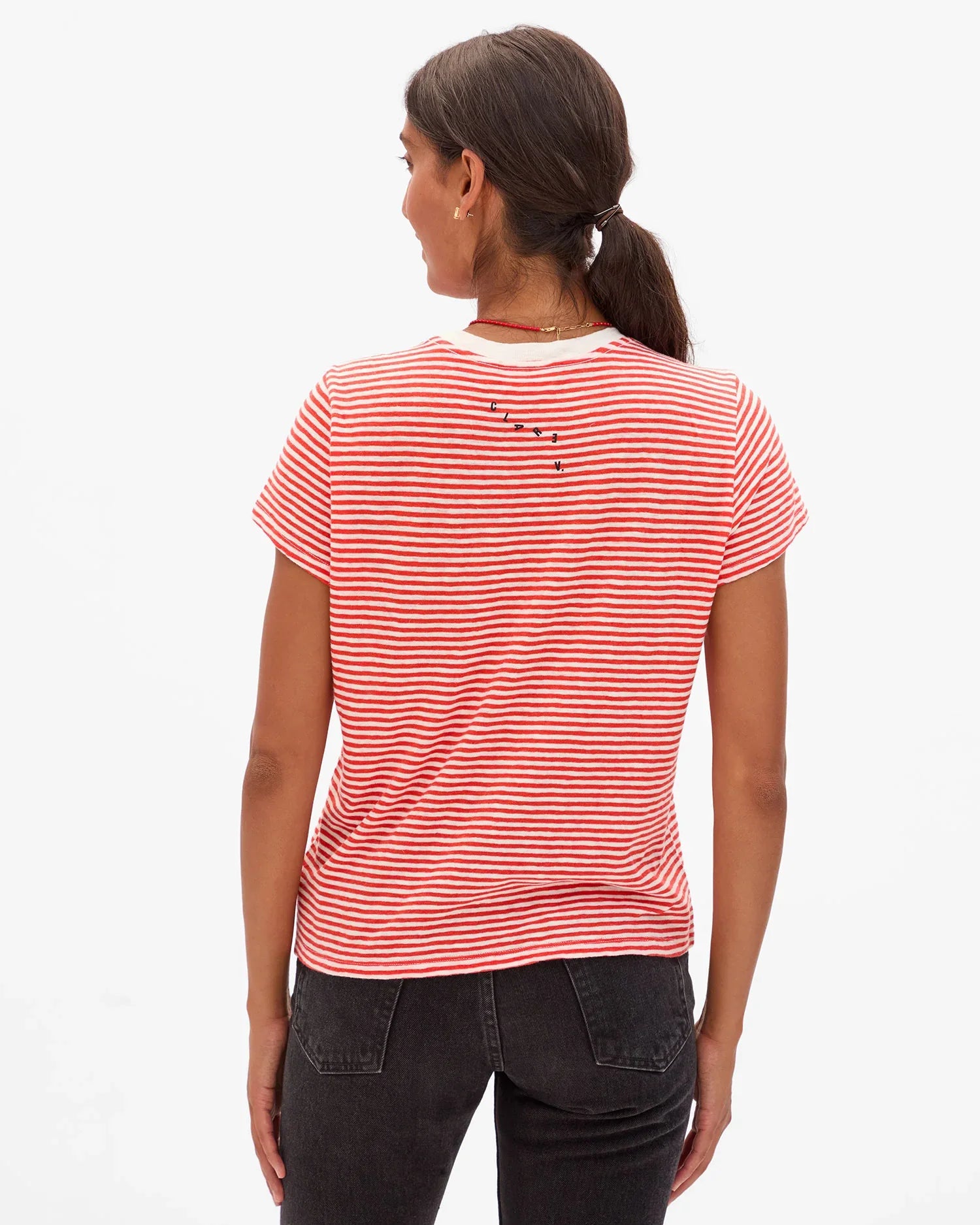 Classic Tee in Bright Poppy/Cream Mini Stripe