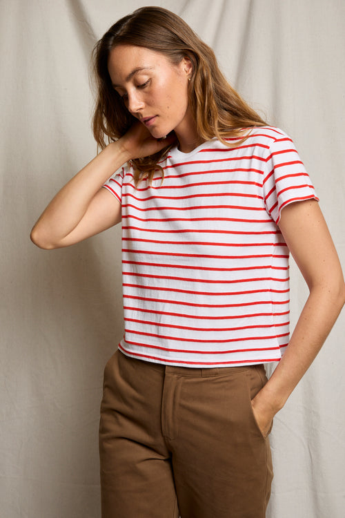 Everett Stripe Tee in Tomato Stripe