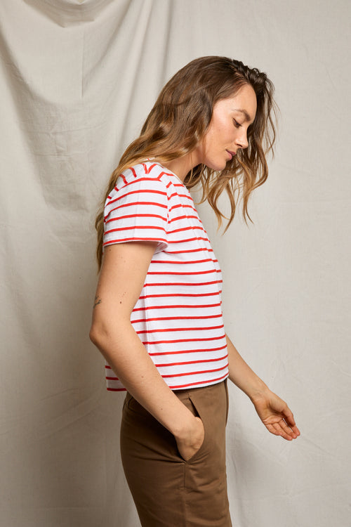 Everett Stripe Tee in Tomato Stripe