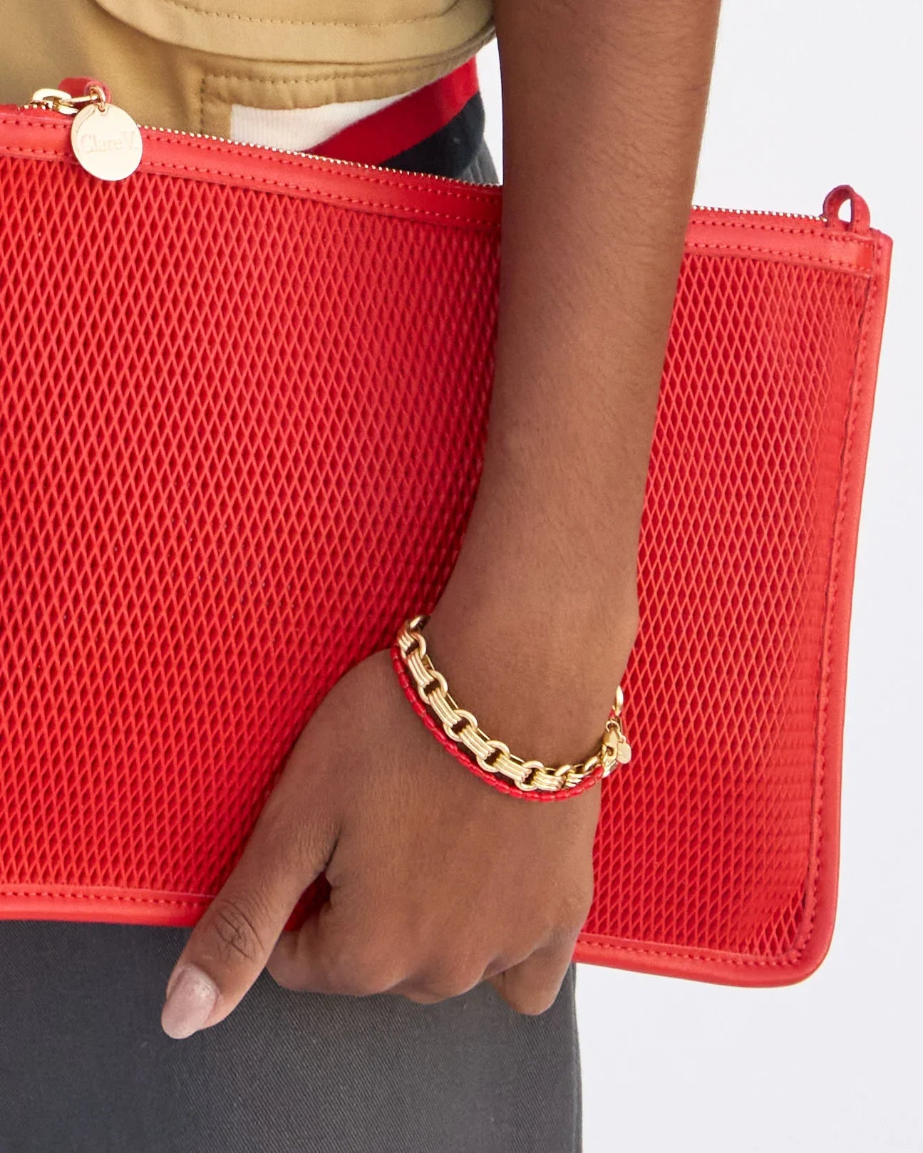 Enamel Barrel Chain Bracelet in Poppy
