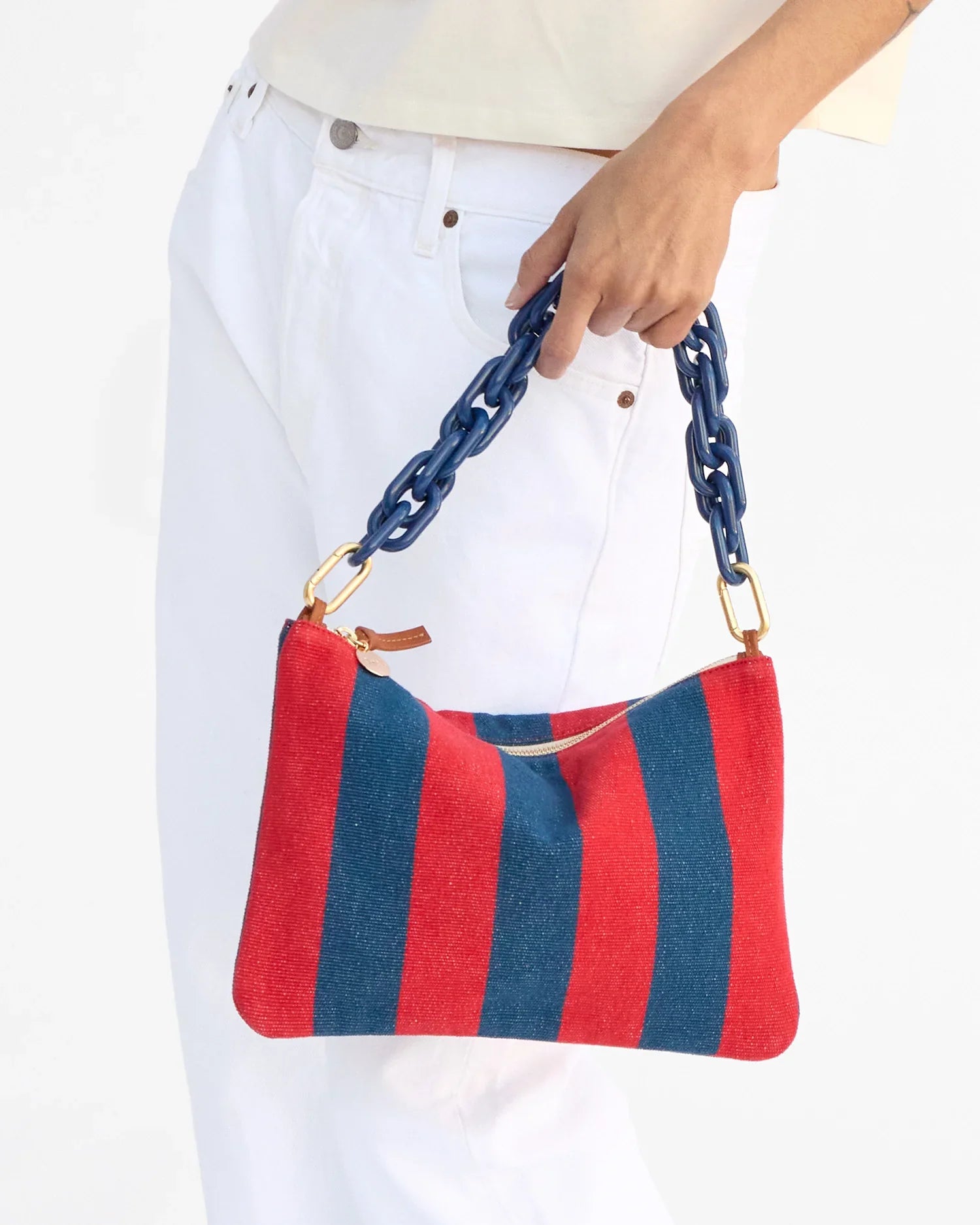 Flat Clutch w/ Tabs in Poppy/French Blue Canvas Stripe