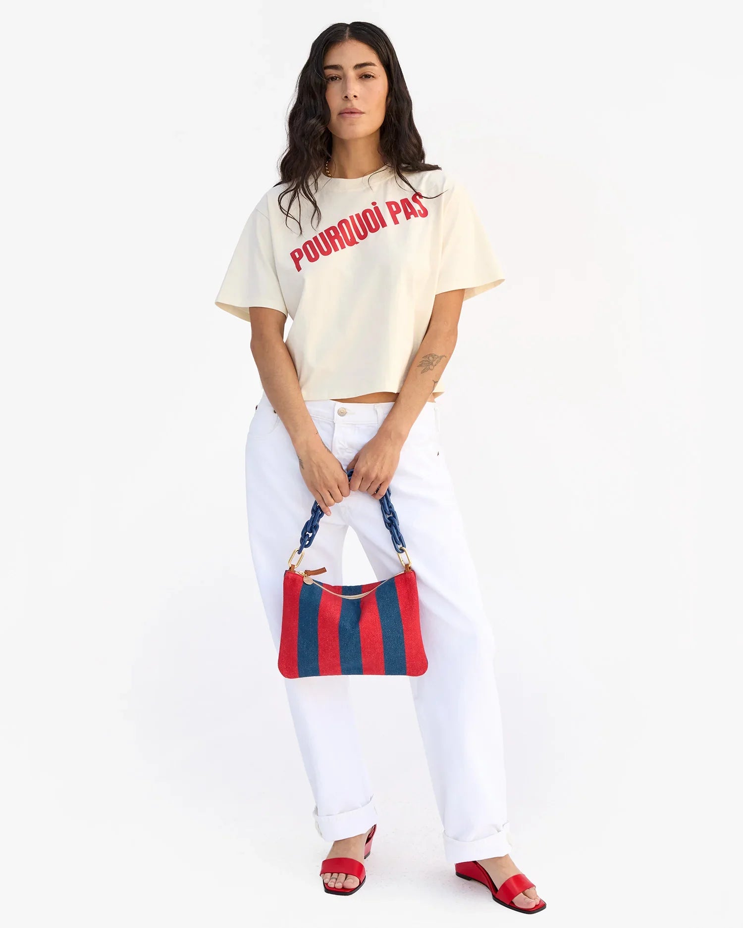 Flat Clutch w/ Tabs in Poppy/French Blue Canvas Stripe