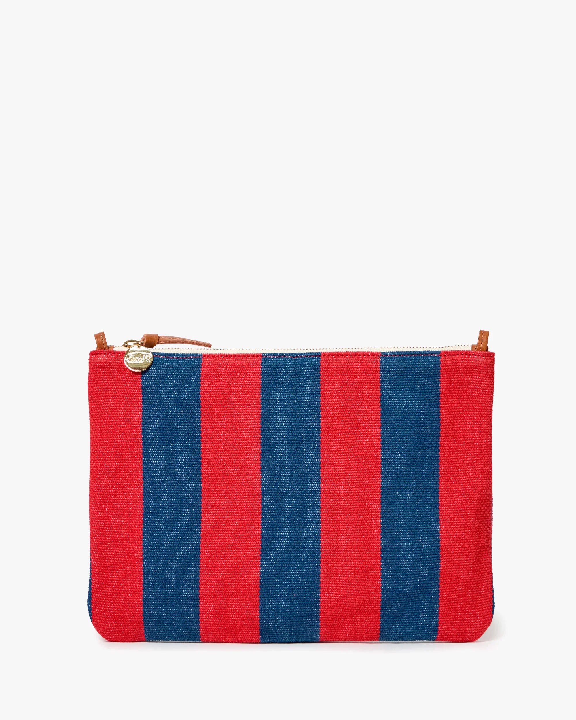 Flat Clutch w/ Tabs in Poppy/French Blue Canvas Stripe