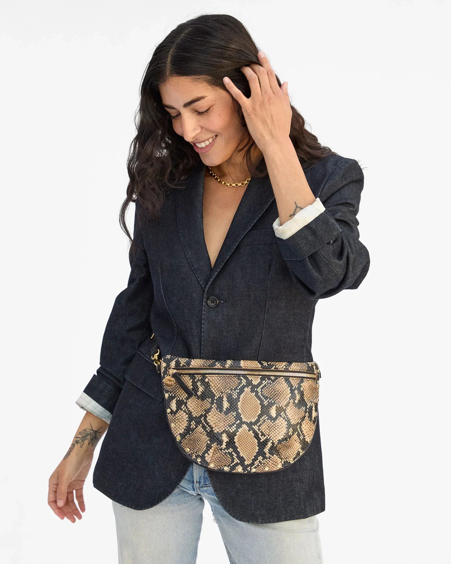 Grande Fanny in Tan Desert Snake w/ Piping & Studs