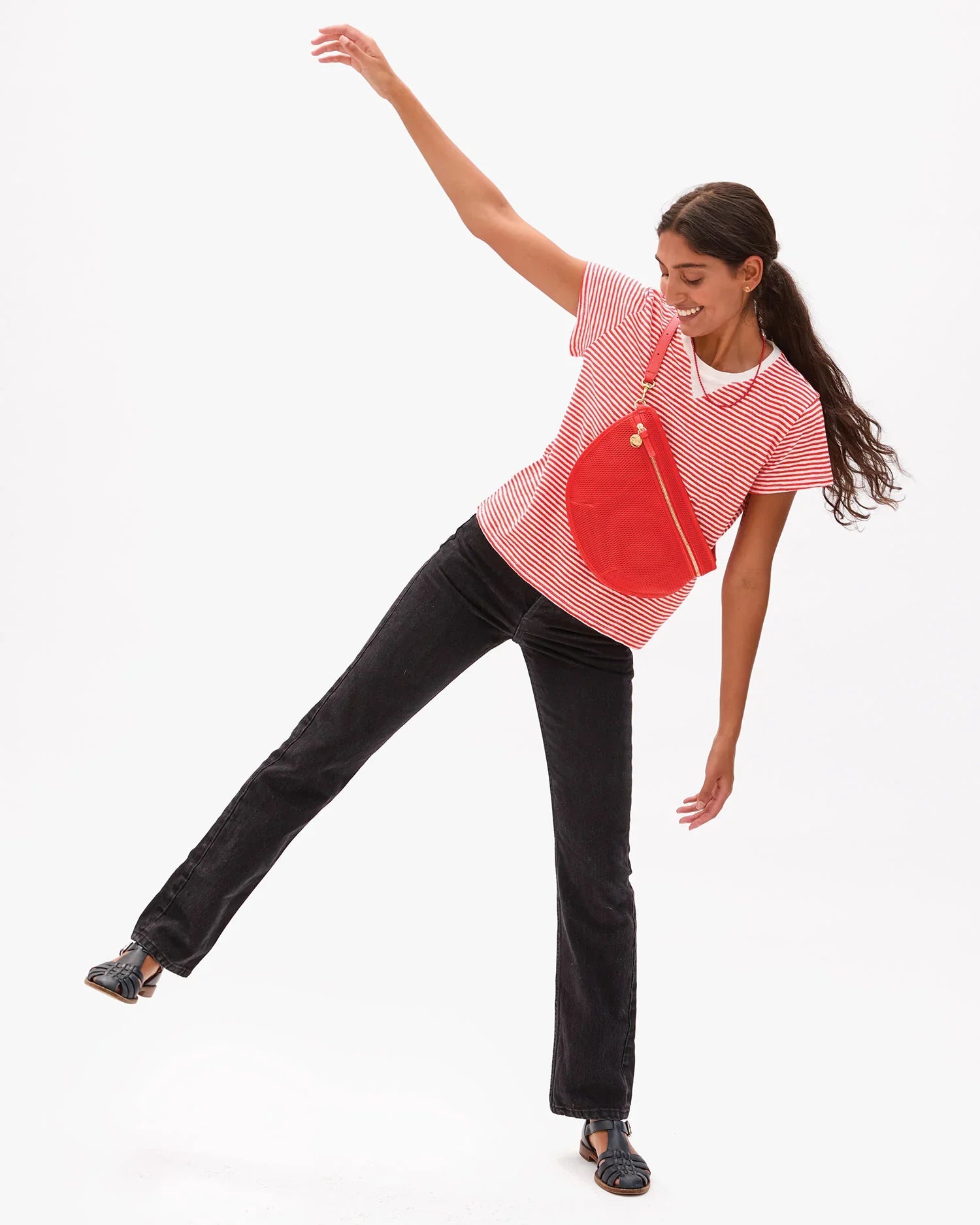 Classic Tee in Bright Poppy/Cream Mini Stripe