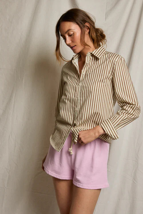 Gisele Button Down in Mocha Stripe