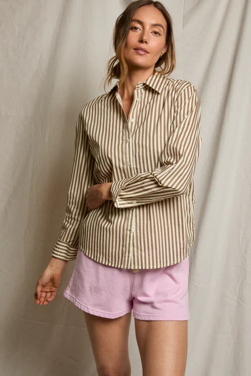 Gisele Button Down in Mocha Stripe