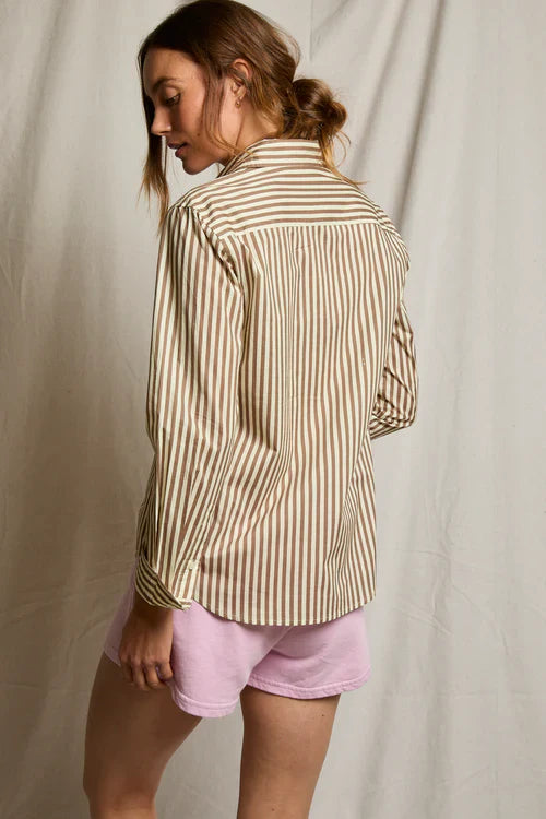 Gisele Button Down in Mocha Stripe