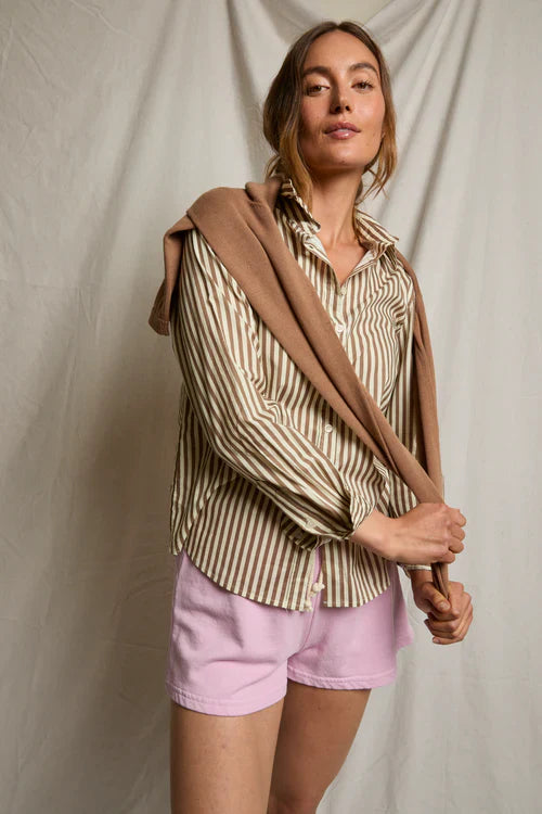 Gisele Button Down in Mocha Stripe