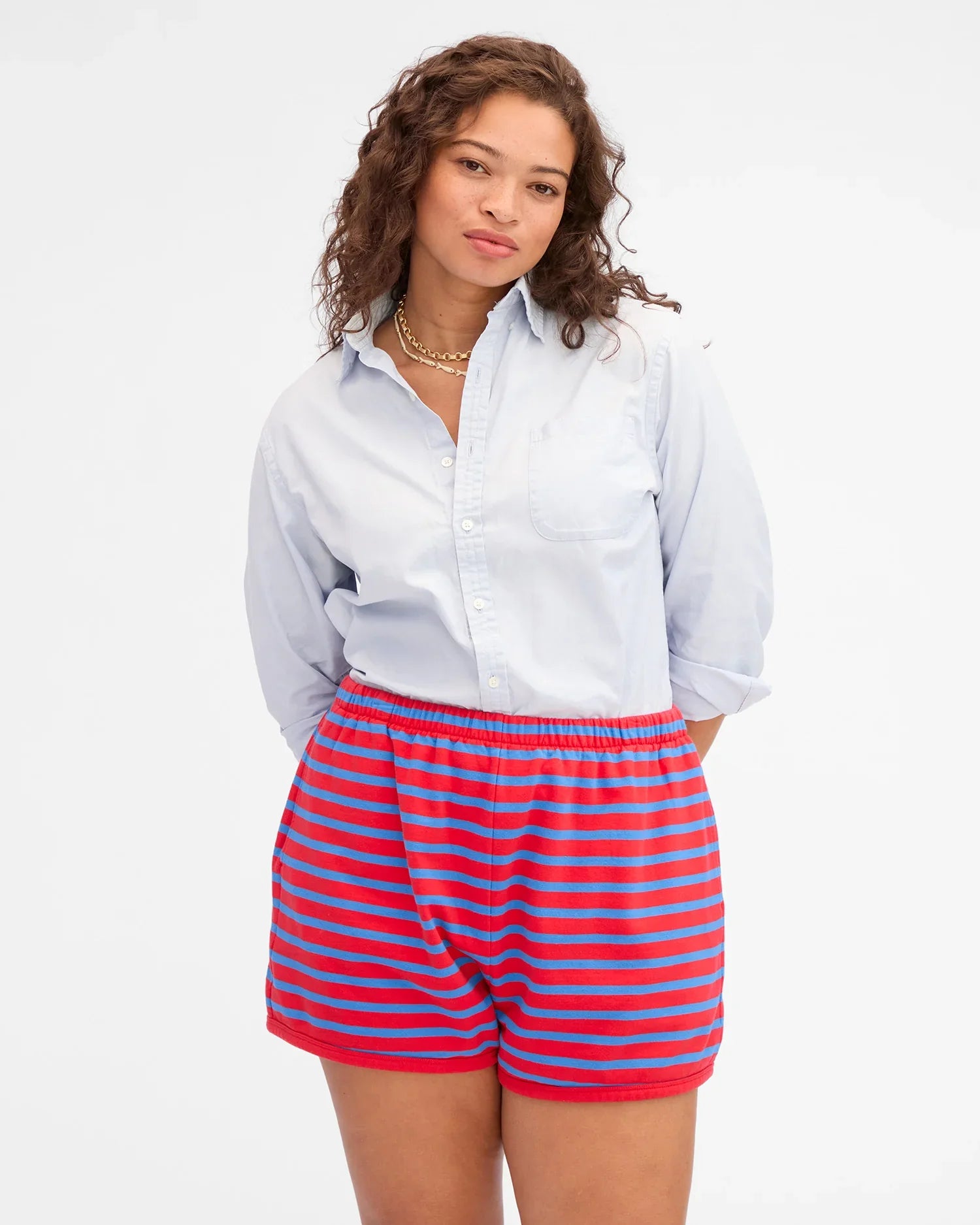 Le Jogging Short in Red/Bright Cobalt Stripe