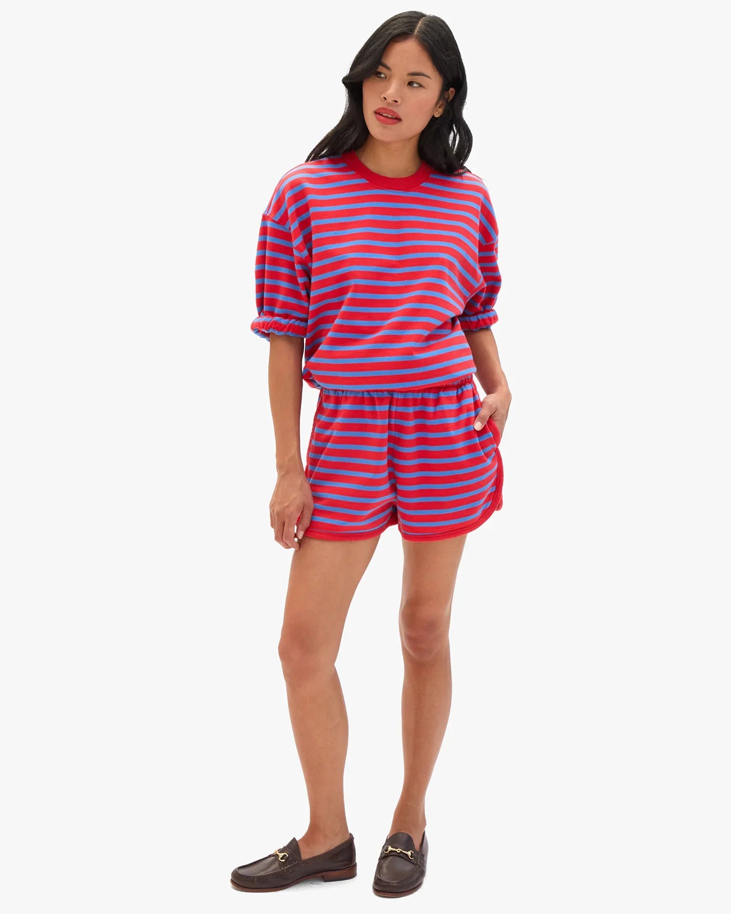 Le Jogging Short in Red/Bright Cobalt Stripe
