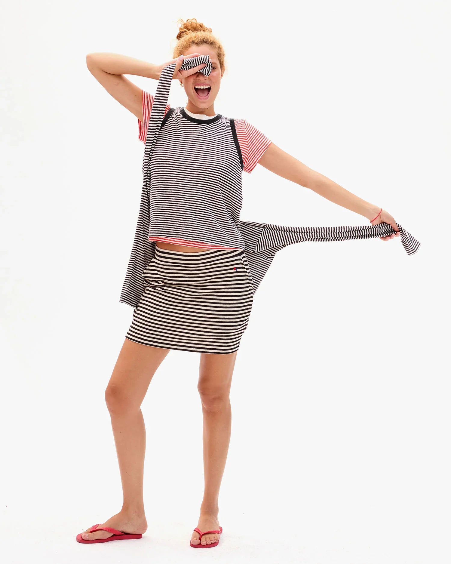 Le Mini Tube Skirt in Black/Cream Stripe