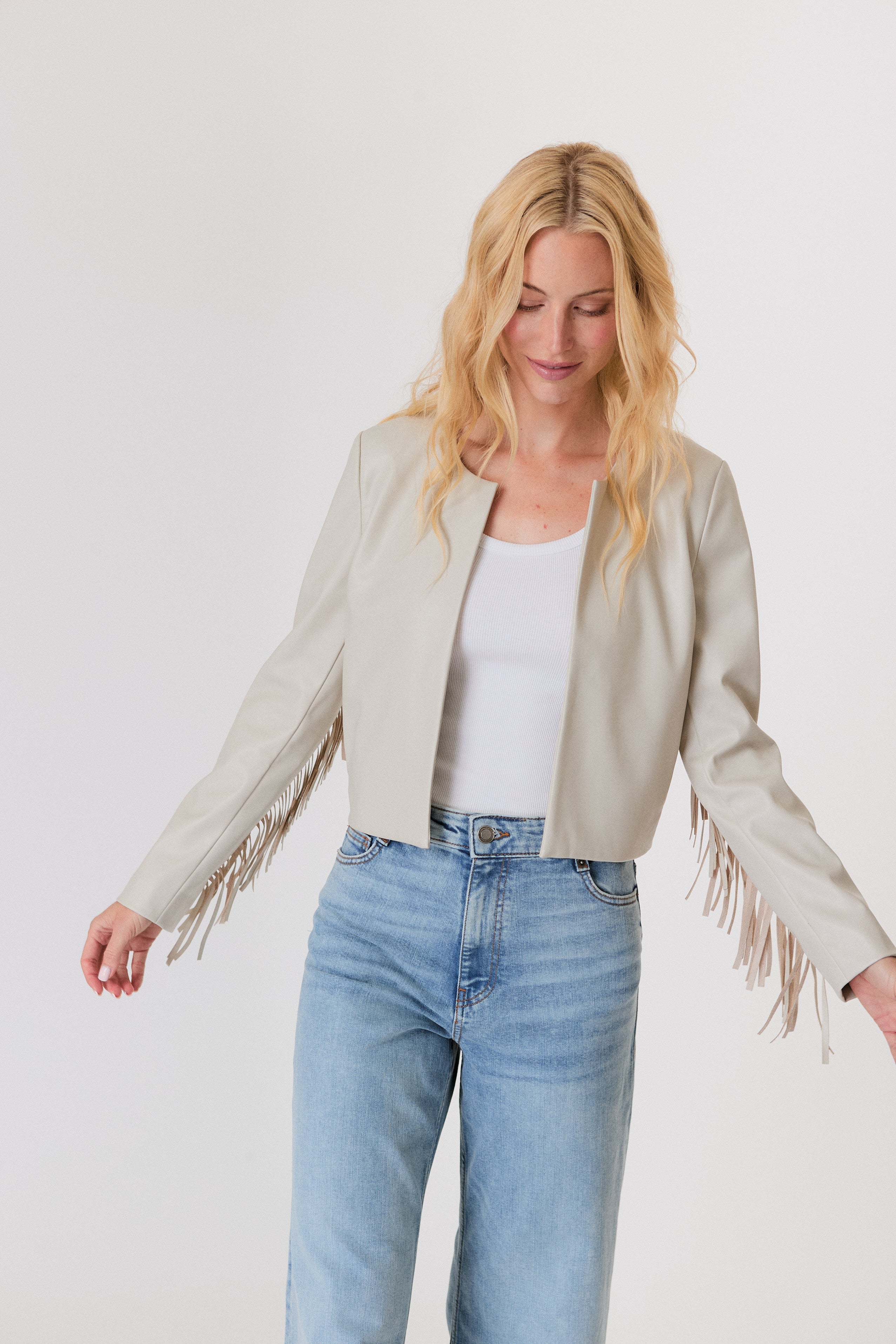 Fringe Cardi in Stone