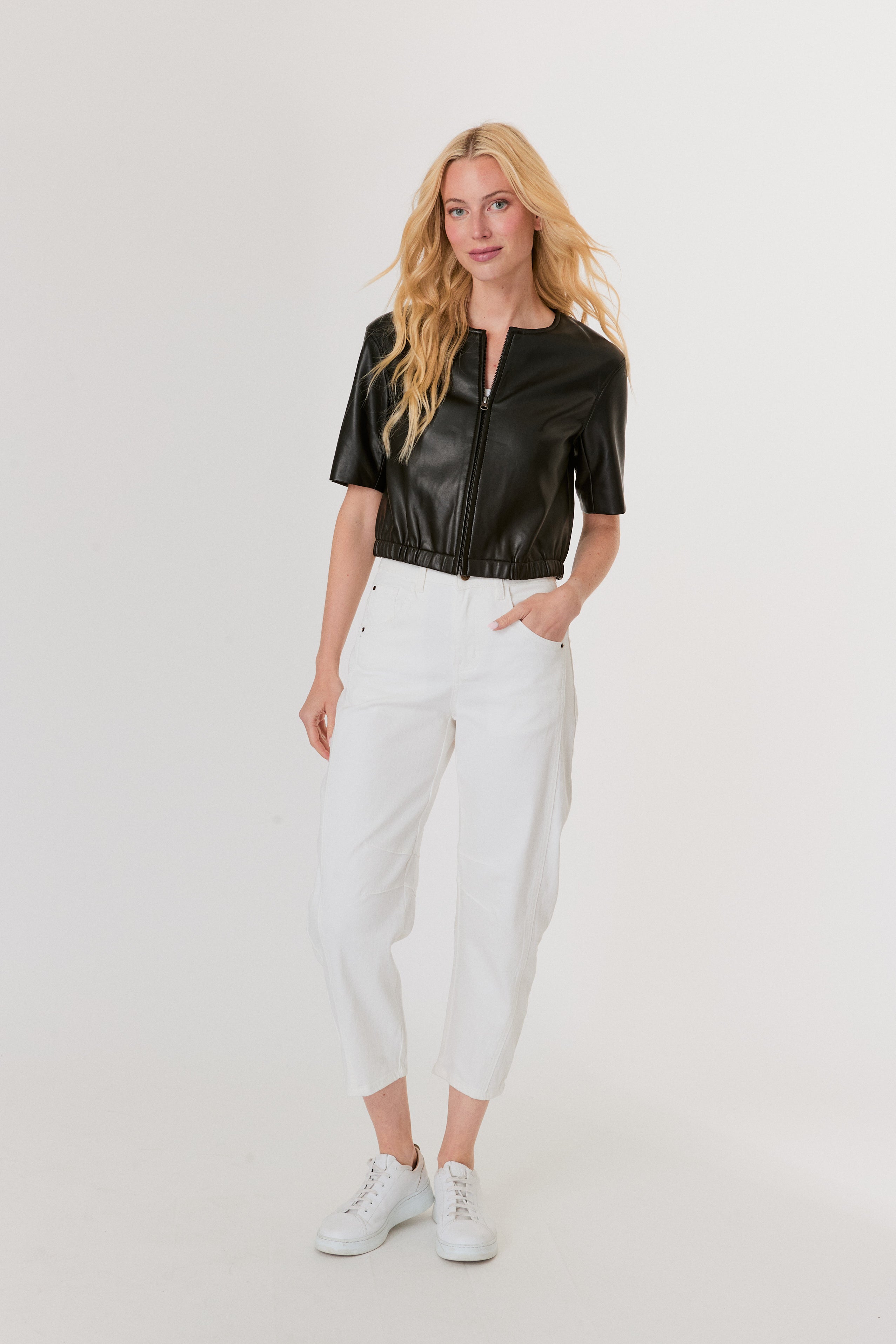 Short Sleeve Bomber Jacket in Black