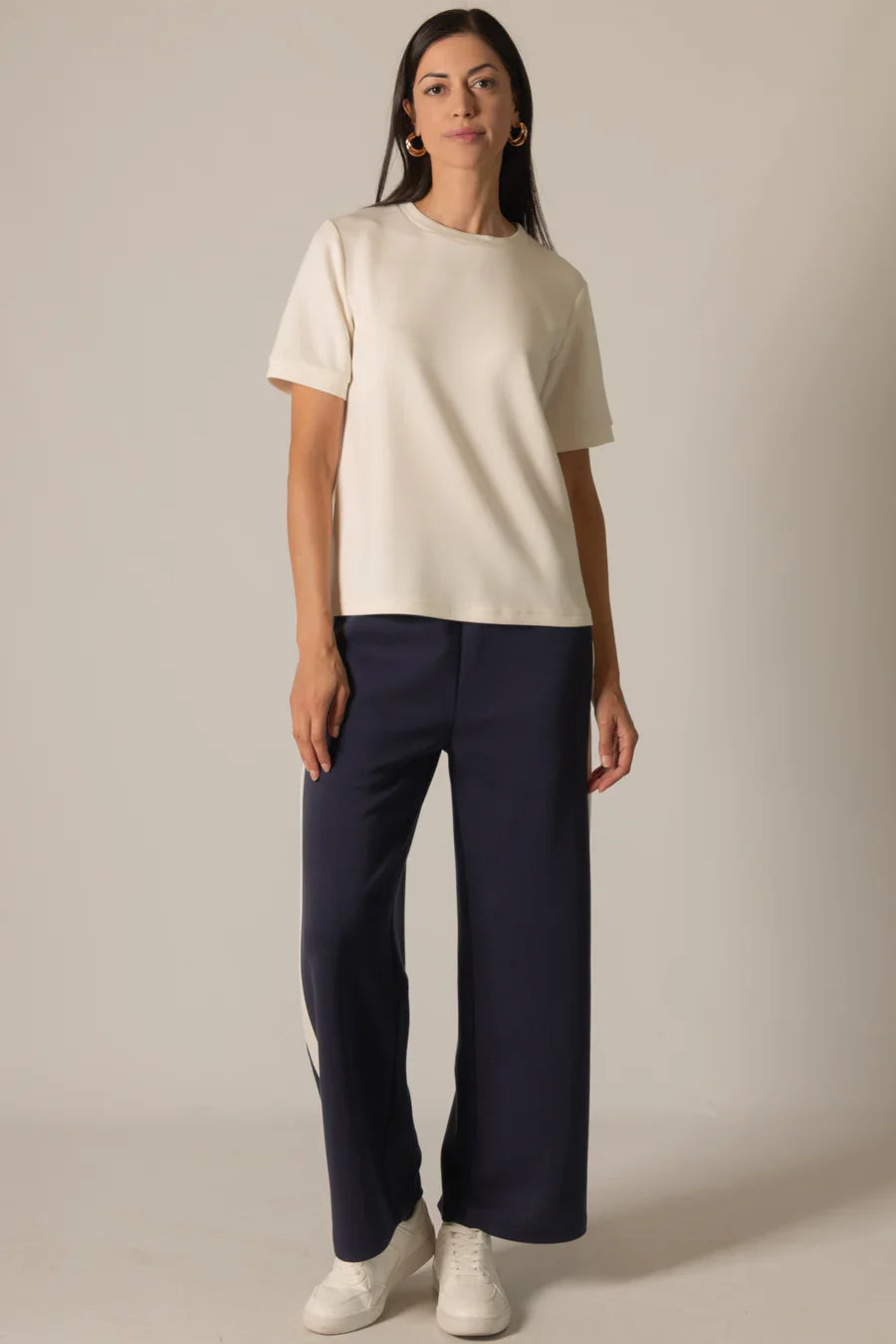 Lula Side Stripe Wide Leg Pants in Navy