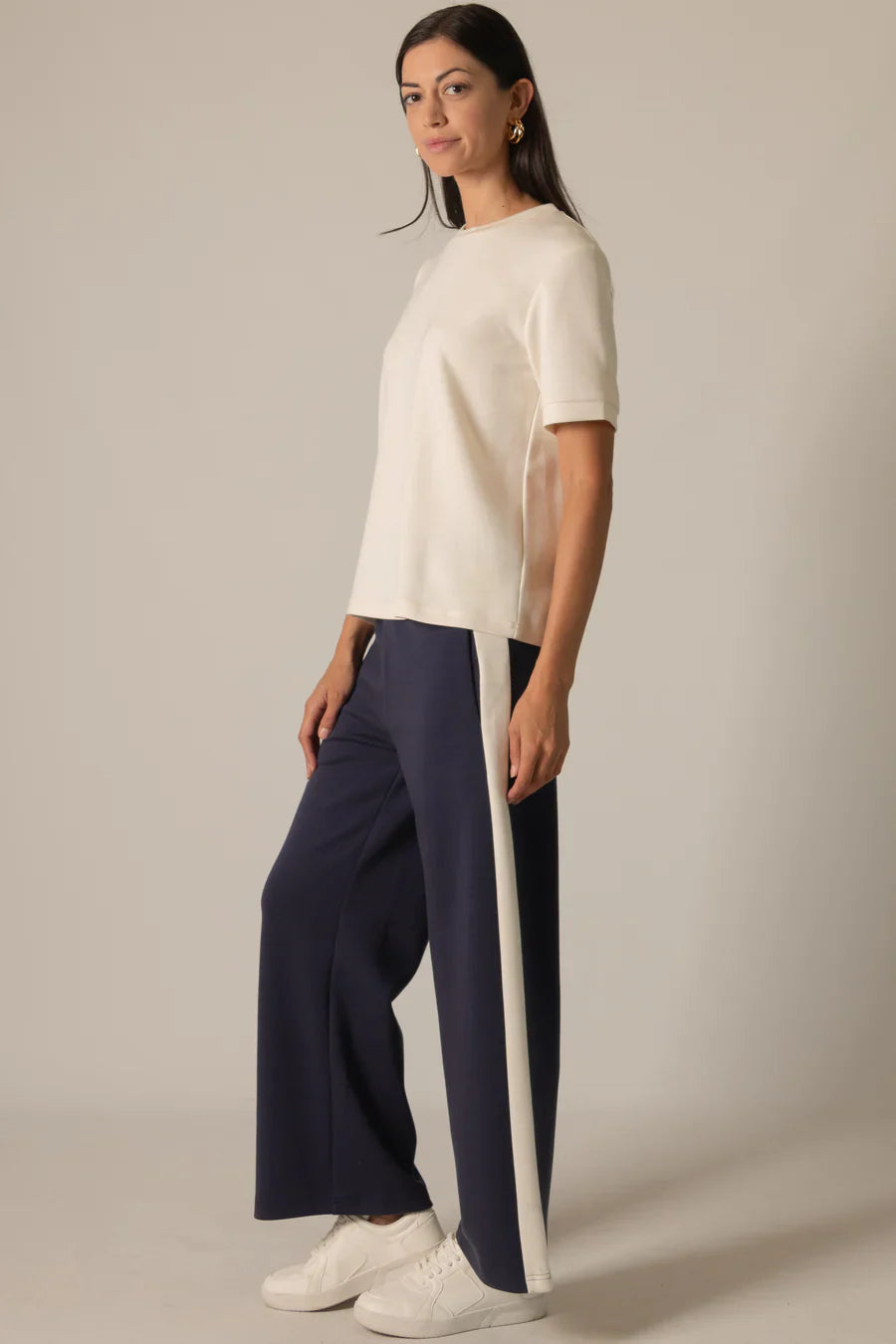 Lula Side Stripe Wide Leg Pants in Navy