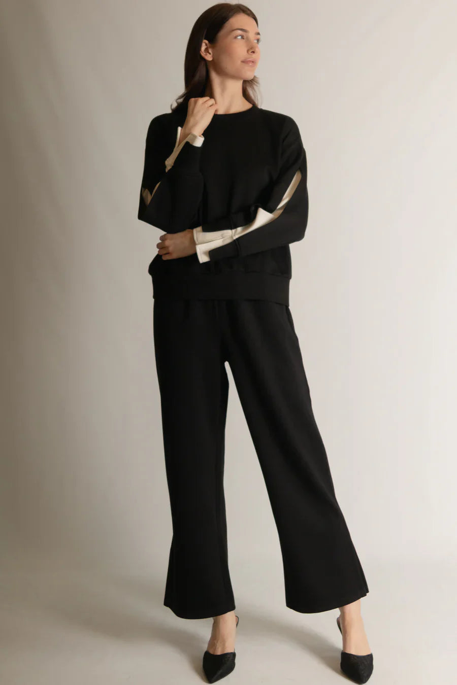Blake Wide Leg Pants with Bottom Slits in Black