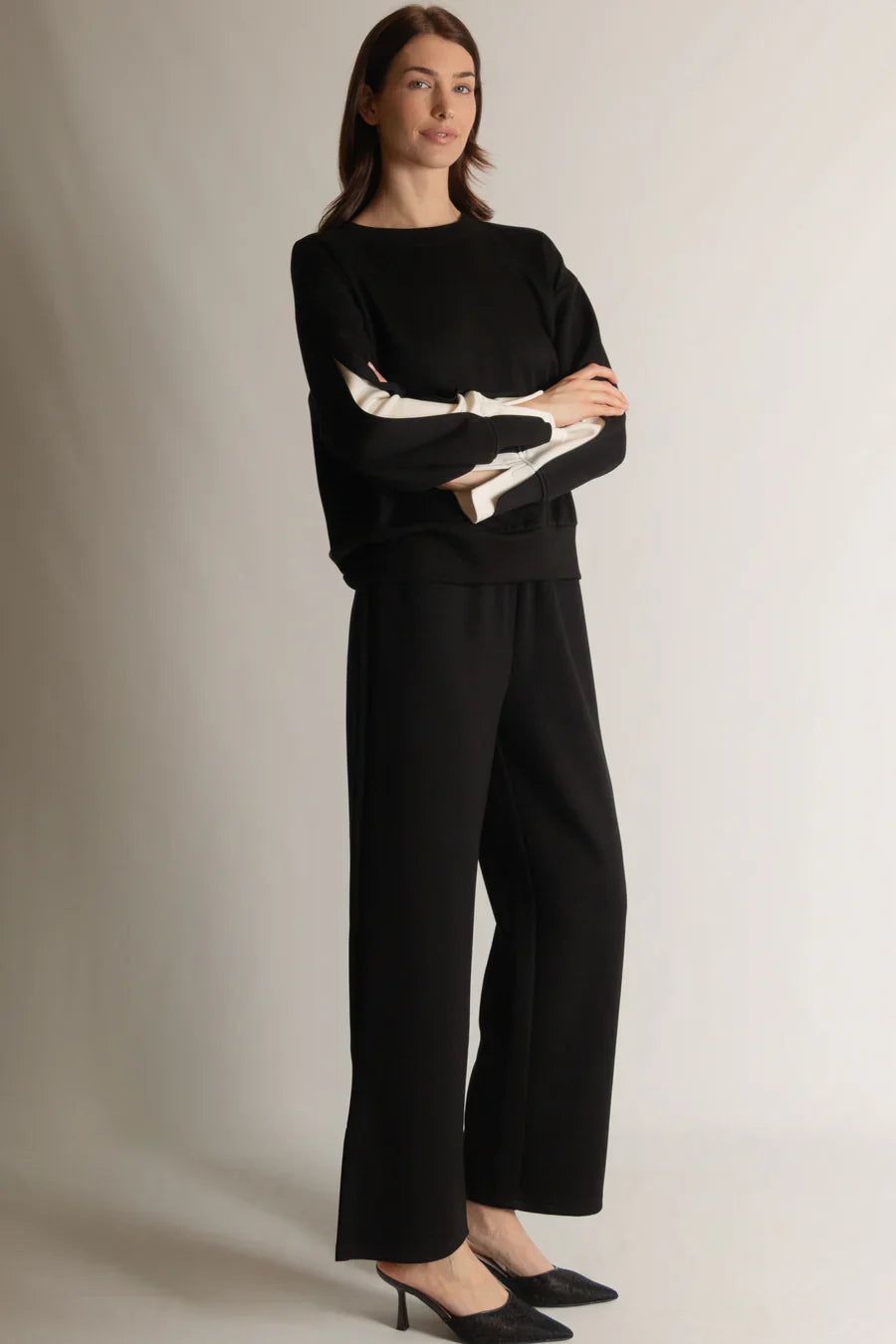 Blake Wide Leg Pants with Bottom Slits in Black